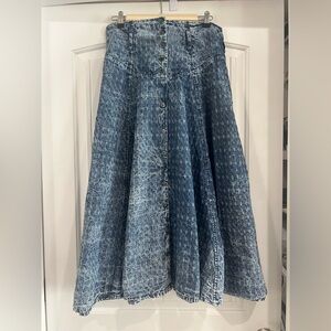 True Vintage Blue Denim Pleated Long Button Down Skirt Women’s Size XS/S Western